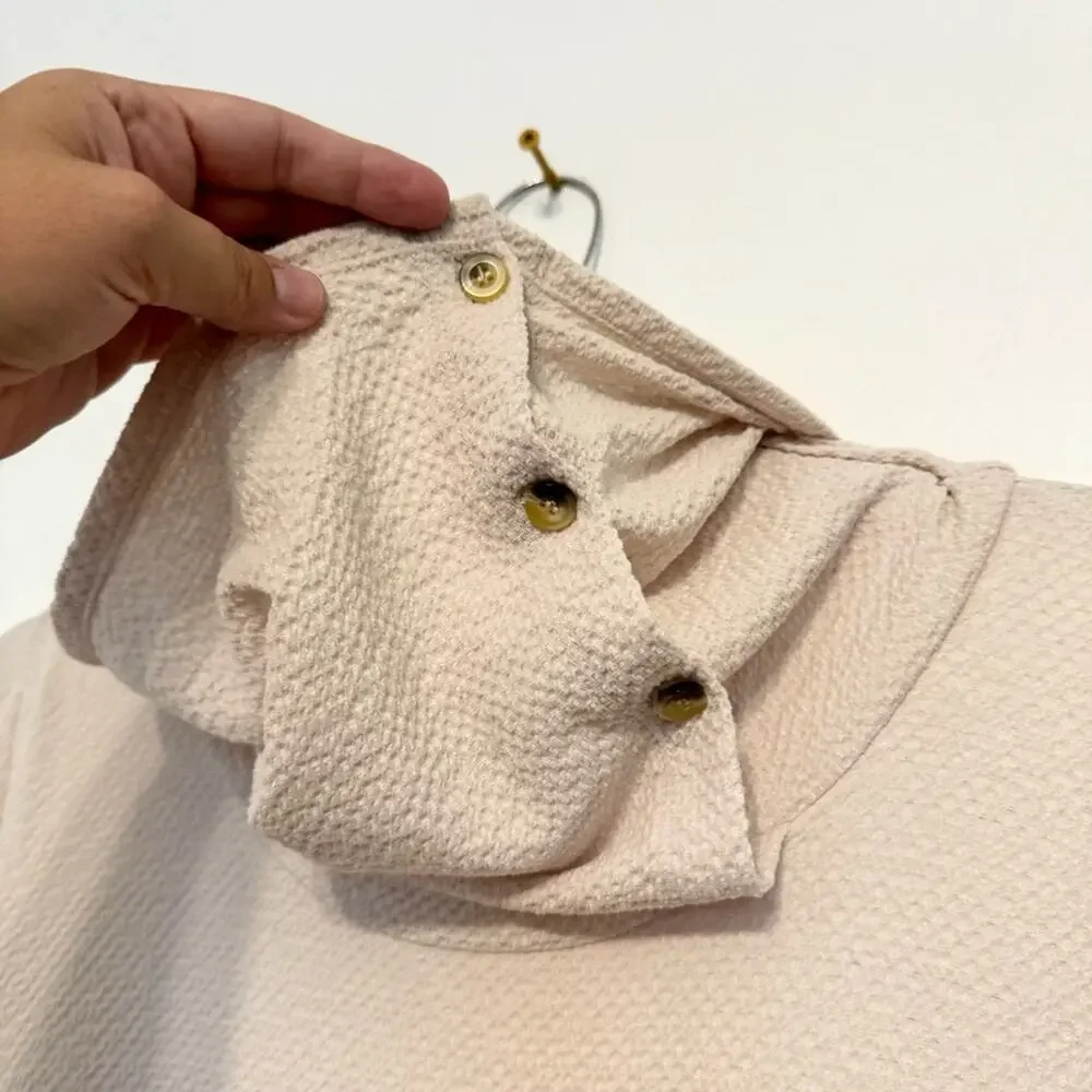 NWT Free People Beach Cowl Button Neck Gauze Oversized Cover Up Dress Beige XS/S